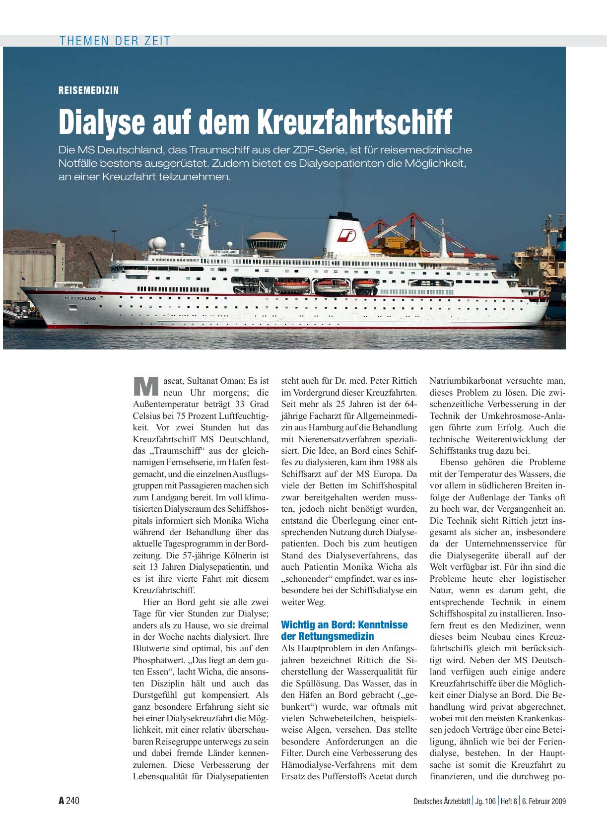 Vorschauseite 1: Reisemedizin: Dialyse auf dem Kreuzfahrtschiff