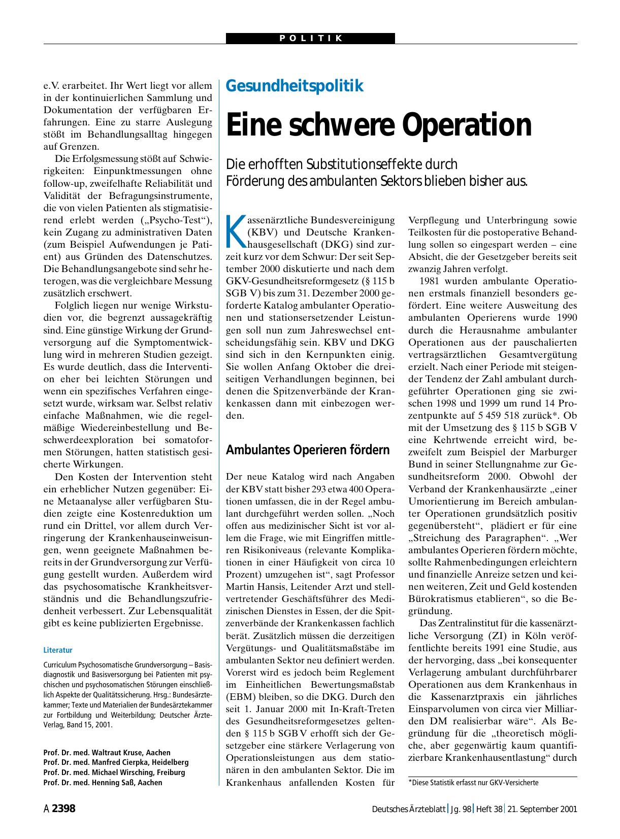 Vorschauseite 1: Gesundheitspolitik: Eine schwere Operation