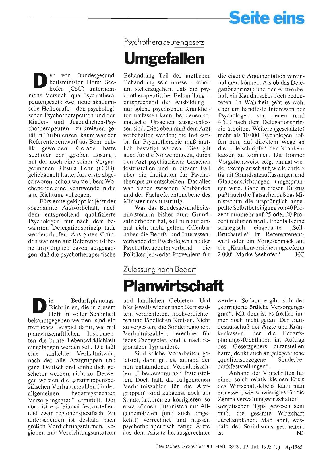 Vorschauseite 1: Psychotherapeutengesetz: Umgefallen