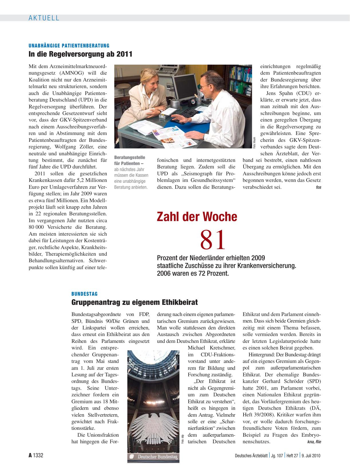 Vorschauseite 1: Unabhängige Patientenberatung: In die Regelversorgung ab 2011
