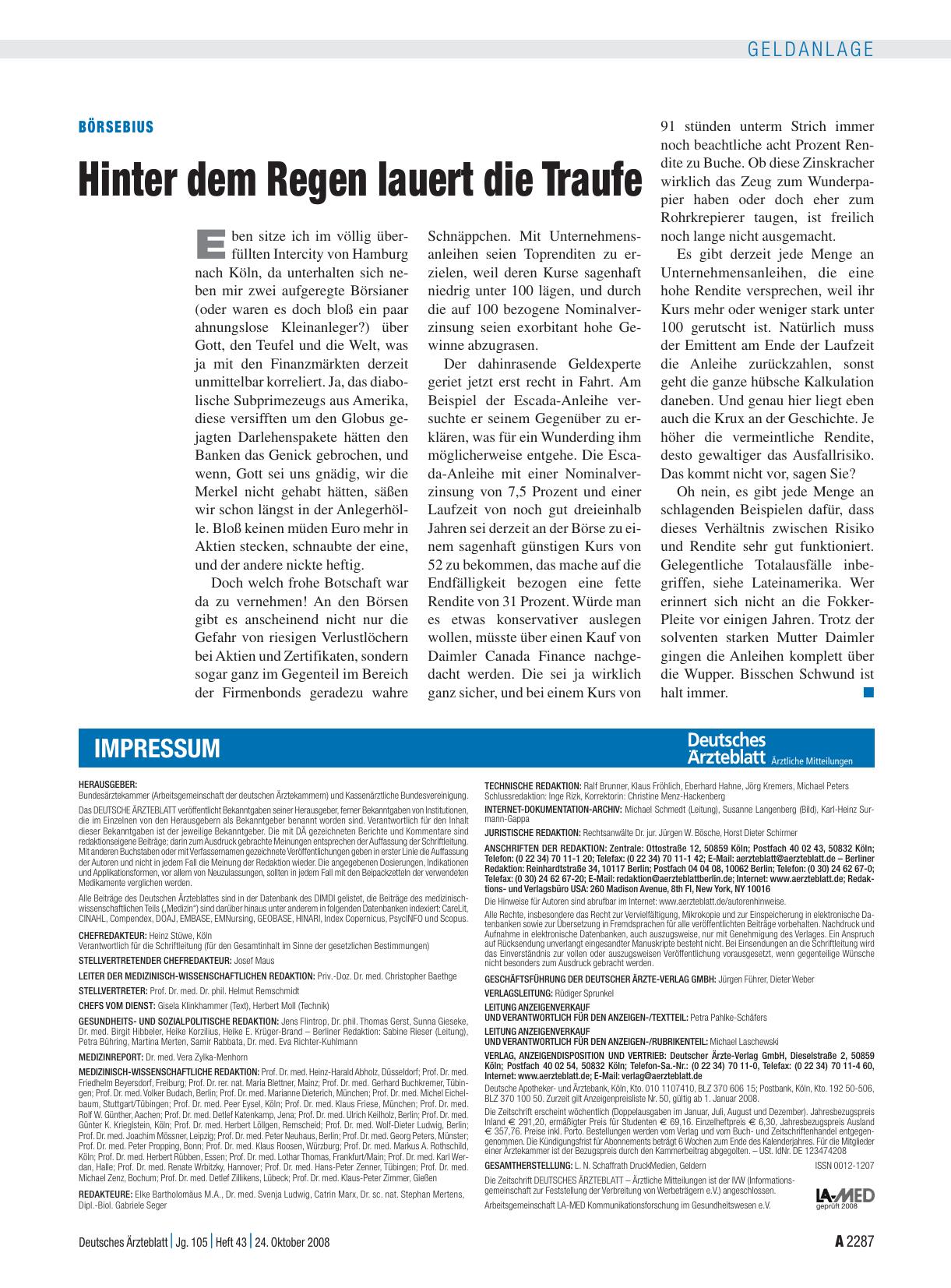 Vorschauseite 1: Börsebius: Hinter dem Regen lauert die Traufe
