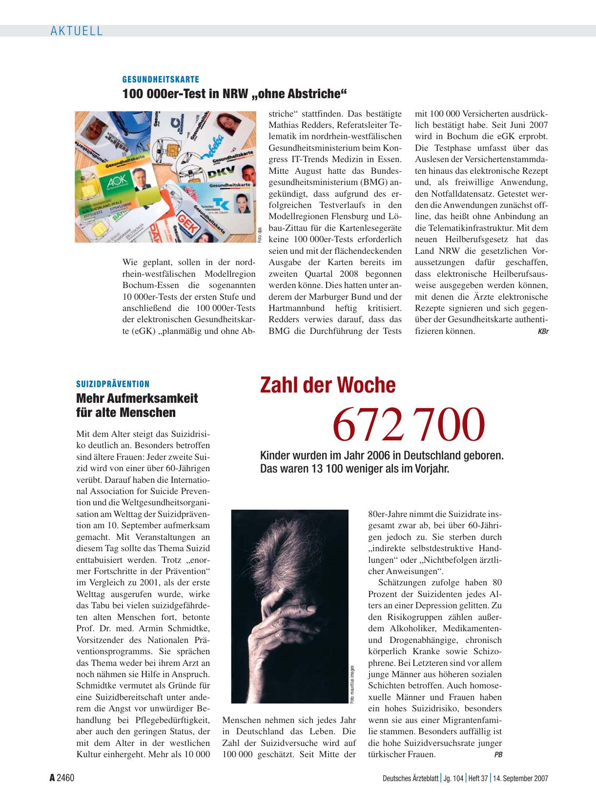 Vorschauseite 1: Gesundheitskarte: 100 000er-Test in NRW „ohne Abstriche“
