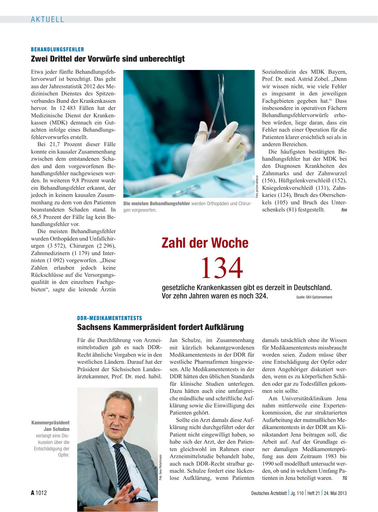 Vorschauseite 1: Behandlungsfehler: Zwei Drittel der Vorwürfe sind unberechtigt
