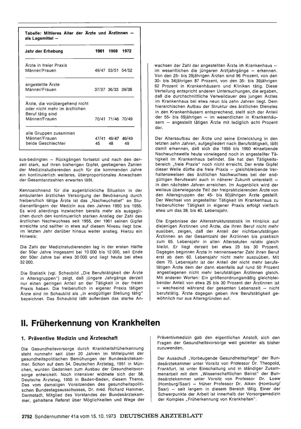 Vorschauseite 1: Bericht über das Jahr 1972/73: B. Gesundheitspolitik in Einzeldarstellungen: II. Früherkennung von Krankheiten