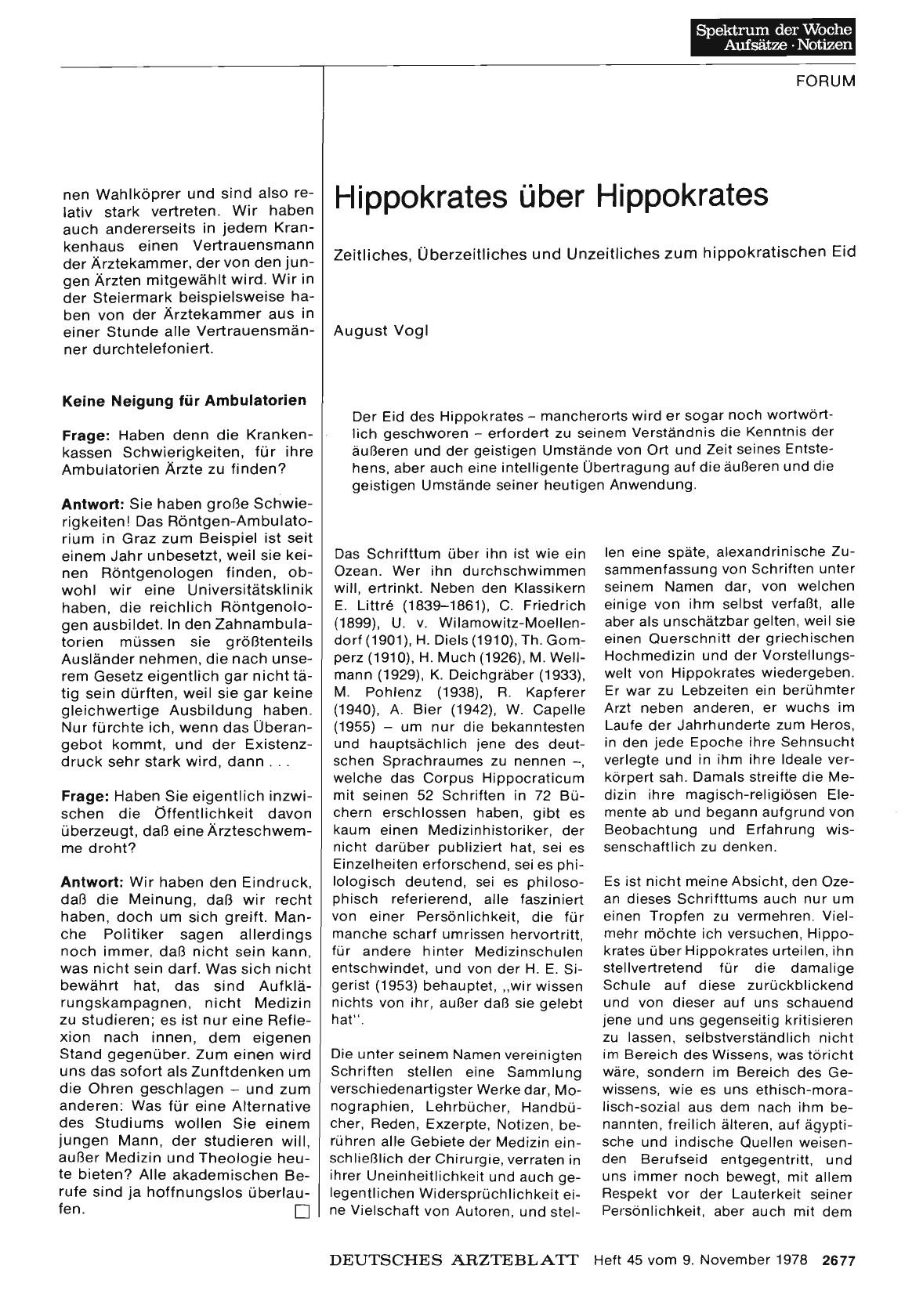 Vorschauseite 1: Hippokrates über Hippokrates: Zeitliches, Überzeitliches und Unzeitliches zum hippokratischen Eid