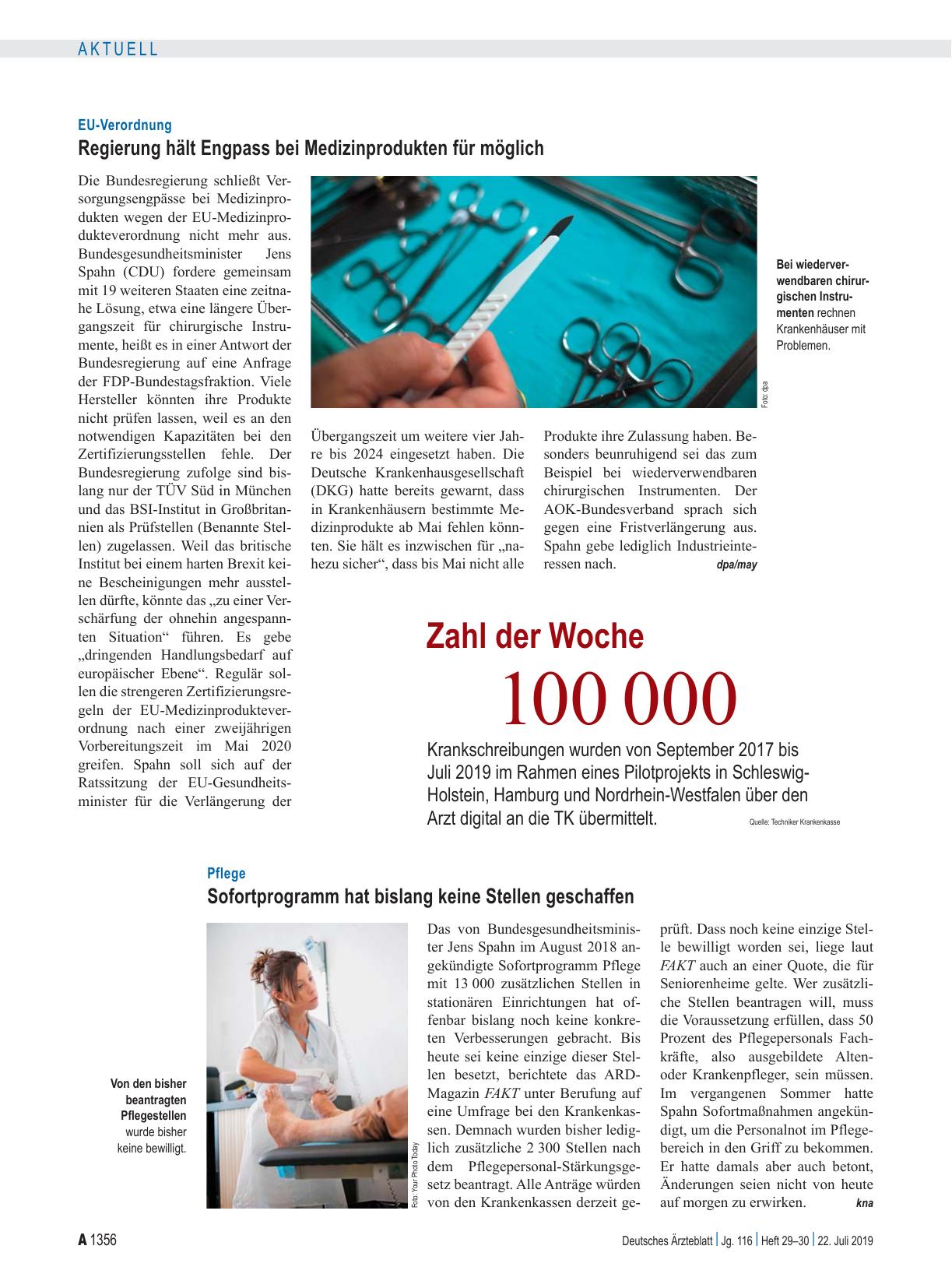 Vorschauseite 1: EU-Verordnung: Regierung hält Engpass bei Medizinprodukten für möglich