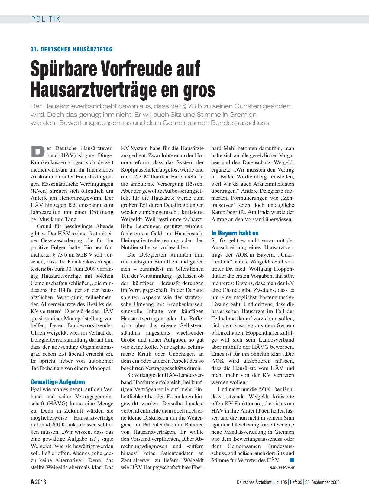 Vorschauseite 1: 31. Deutscher Hausärztetag: Spürbare Vorfreude auf Hausarztverträge en gros