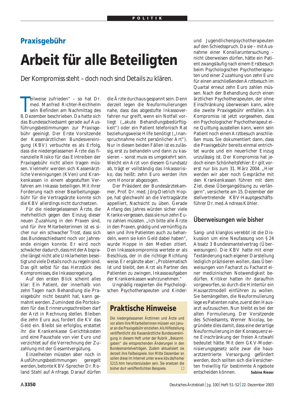 Vorschauseite 1: Praxisgebühr: Arbeit für alle Beteiligten