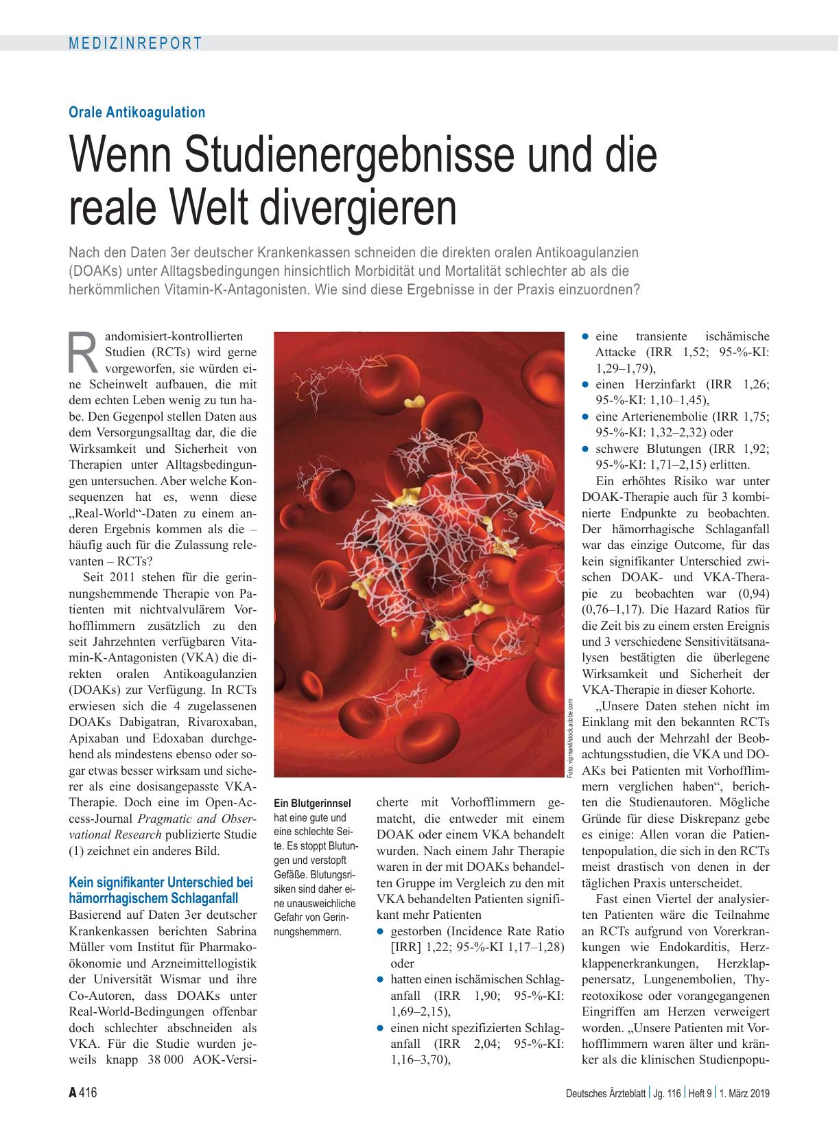 Vorschauseite 1: Orale Antikoagulation: Wenn Studienergebnisse und die reale Welt divergieren