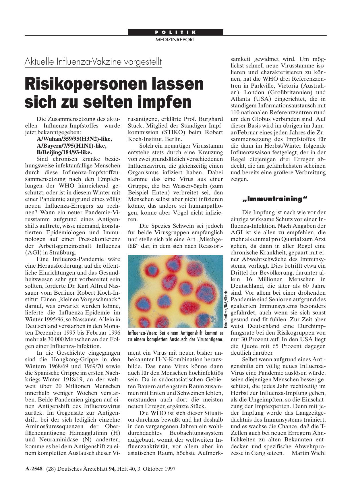 Vorschauseite 1: Aktuelle Influenza-Vakzine vorgestellt: Risikopersonen lassen sich zu selten impfen