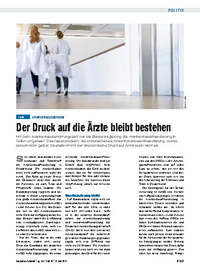 Vorschauseite 1: Krankenhausreform: Der Druck auf die Ärzte bleibt bestehen
