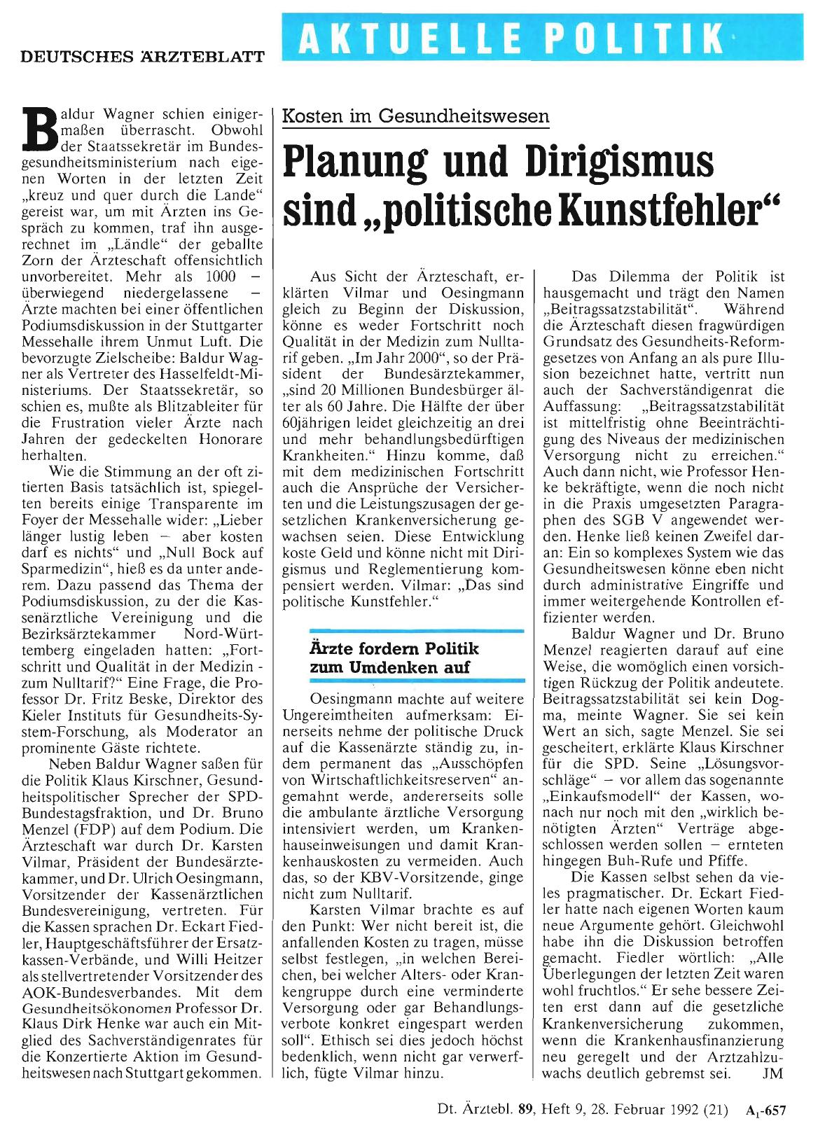 Vorschauseite 1: Kosten im Gesundheitswesen: Planung und Dirigismus sind „politische Kunstfehler“