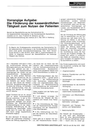 Vorschauseite 1: Vorrangige Aufgabe: Die Förderung der kassenärztlichen Tätigkeit zum Nutzen der Patienten