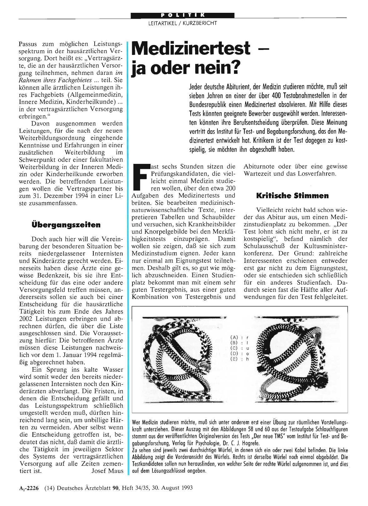 Vorschauseite 1: Medizinertest – ja oder nein?