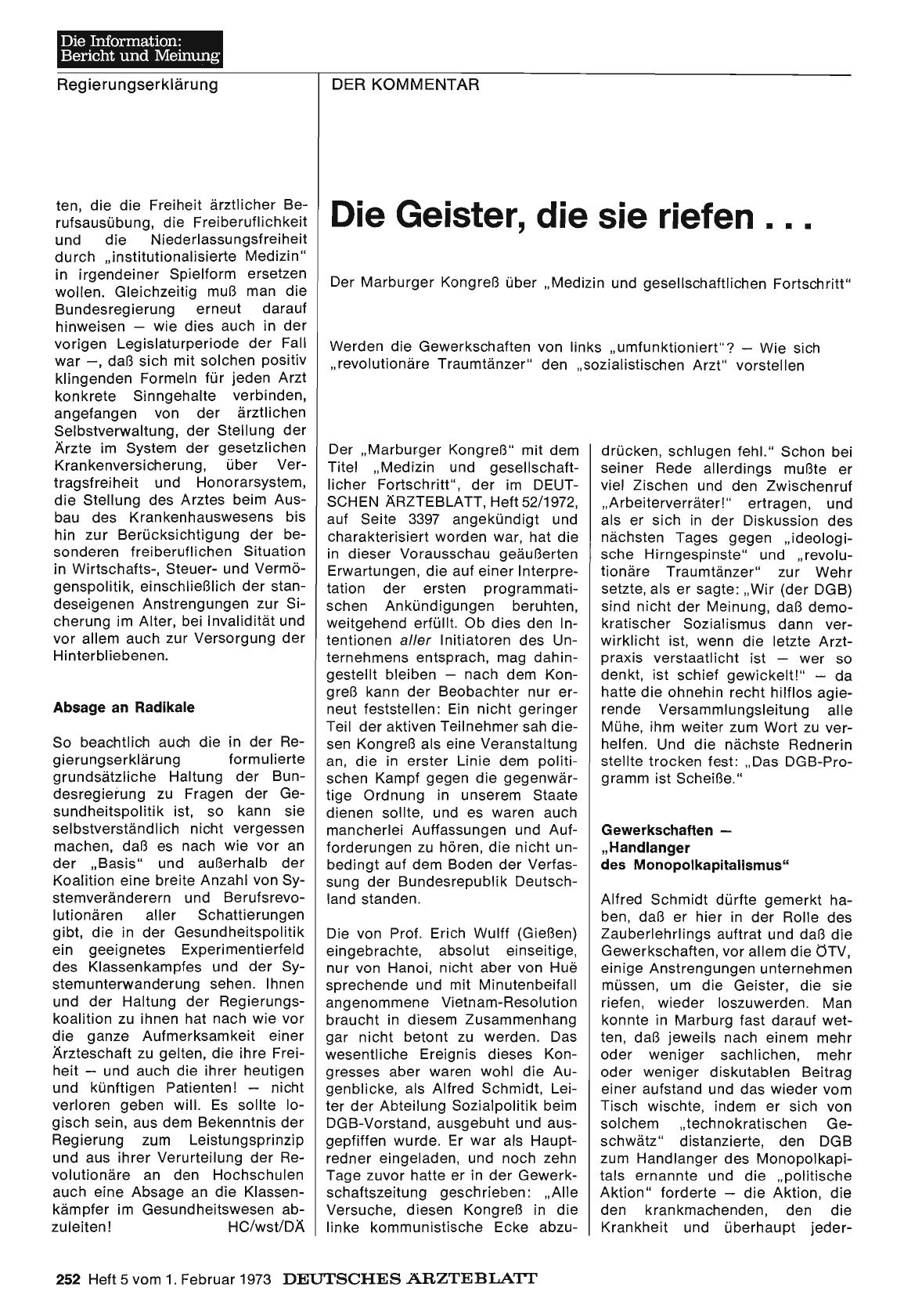 Vorschauseite 1: Die Geister, die sie riefen. .. Der Marburger Kongreß über „Medizin und gesellschaftlichen Fortschritt"