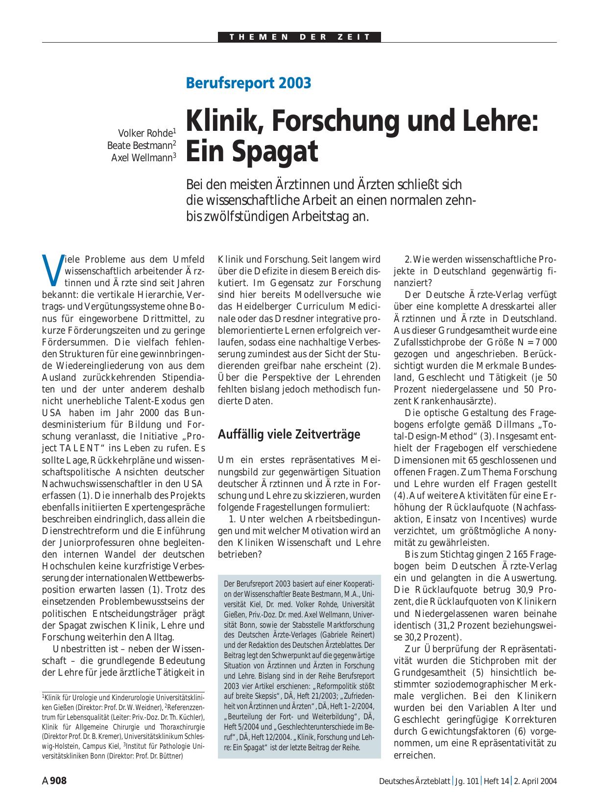 Vorschauseite 1: Berufsreport 2003: Klinik, Forschung und Lehre - Ein Spagat