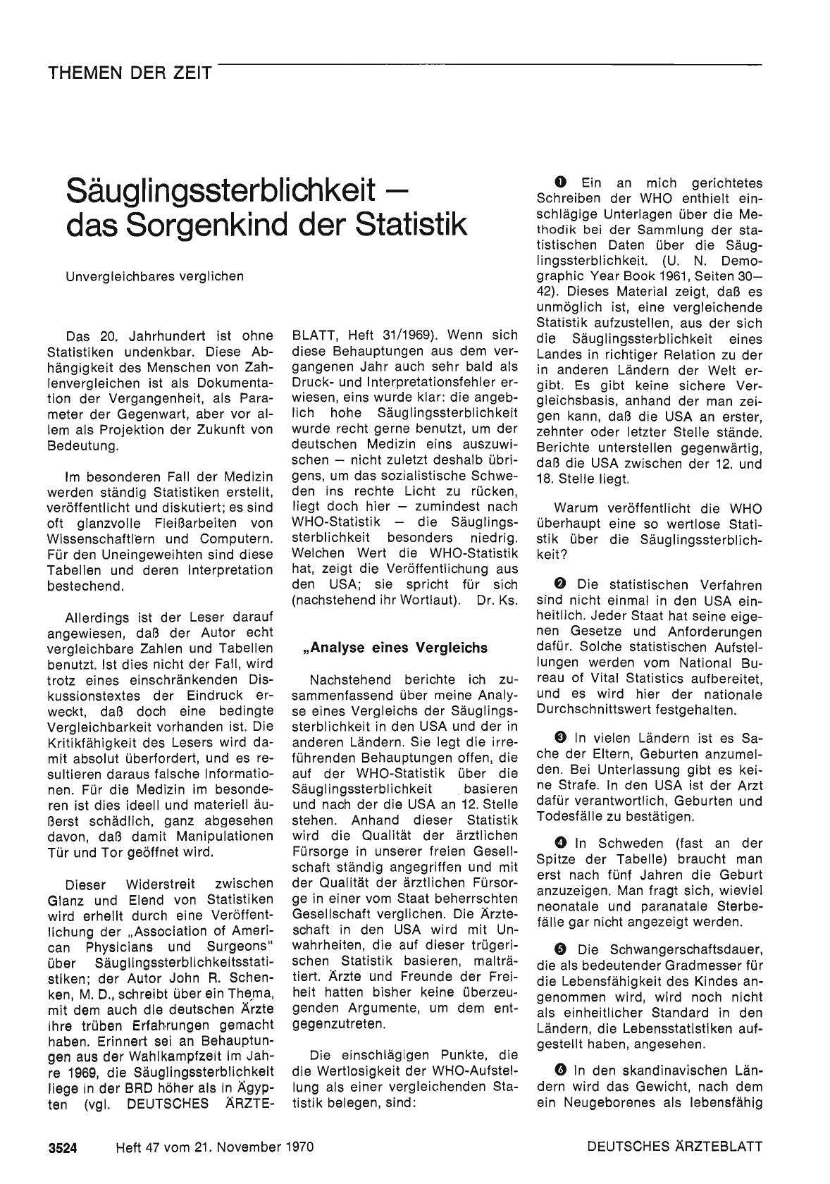 Vorschauseite 1: Säuglingssterblichkeit — das Sorgenkind der Statistik