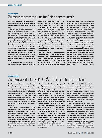 Vorschauseite 1: GOÄ-Ratgeber: Zum Ansatz der Nr. 3187 GOÄ bei einer Leberteilresektion