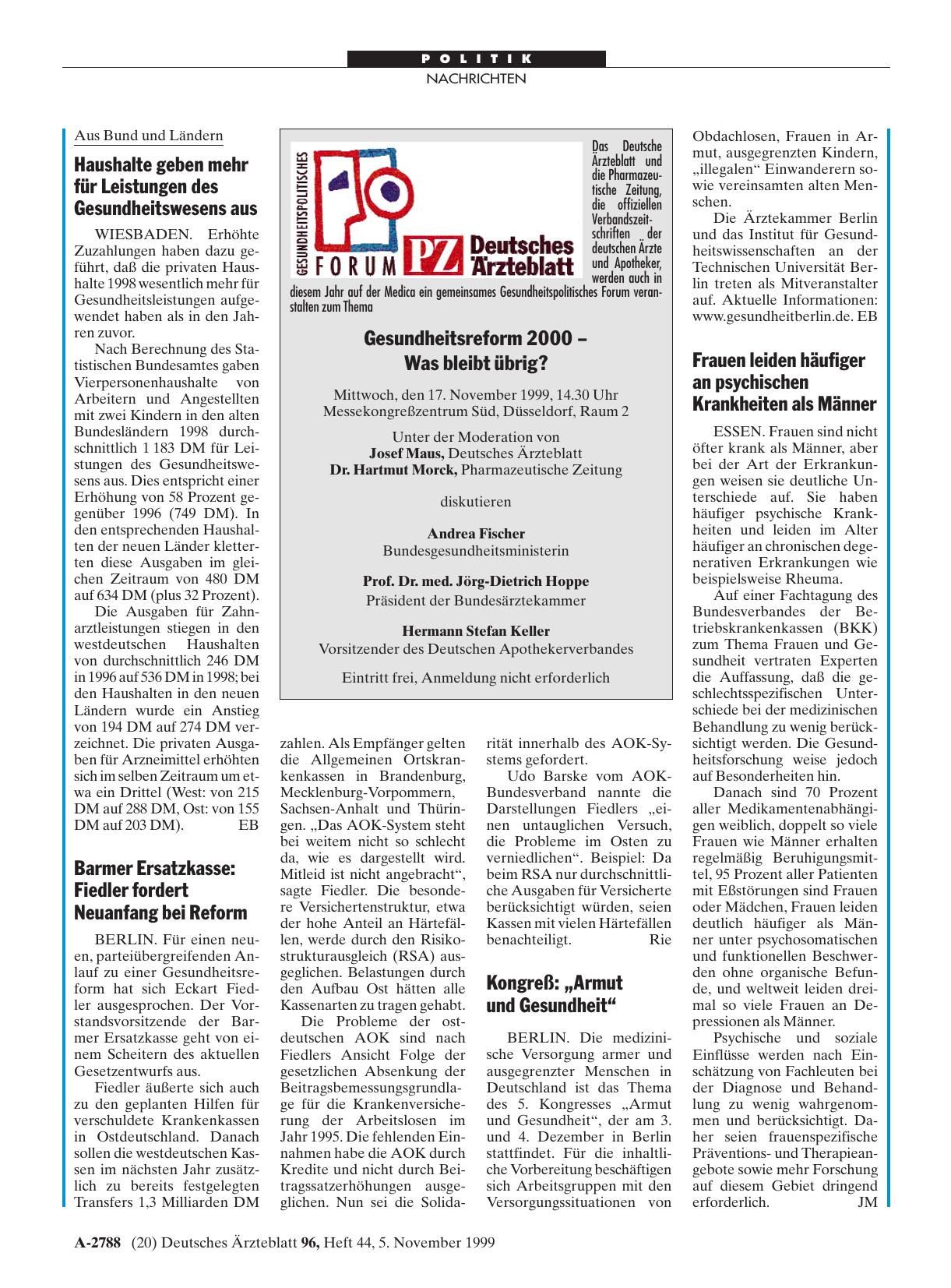 Vorschauseite 1: Gesundheitsreform 2000 - Was bleibt übrig?