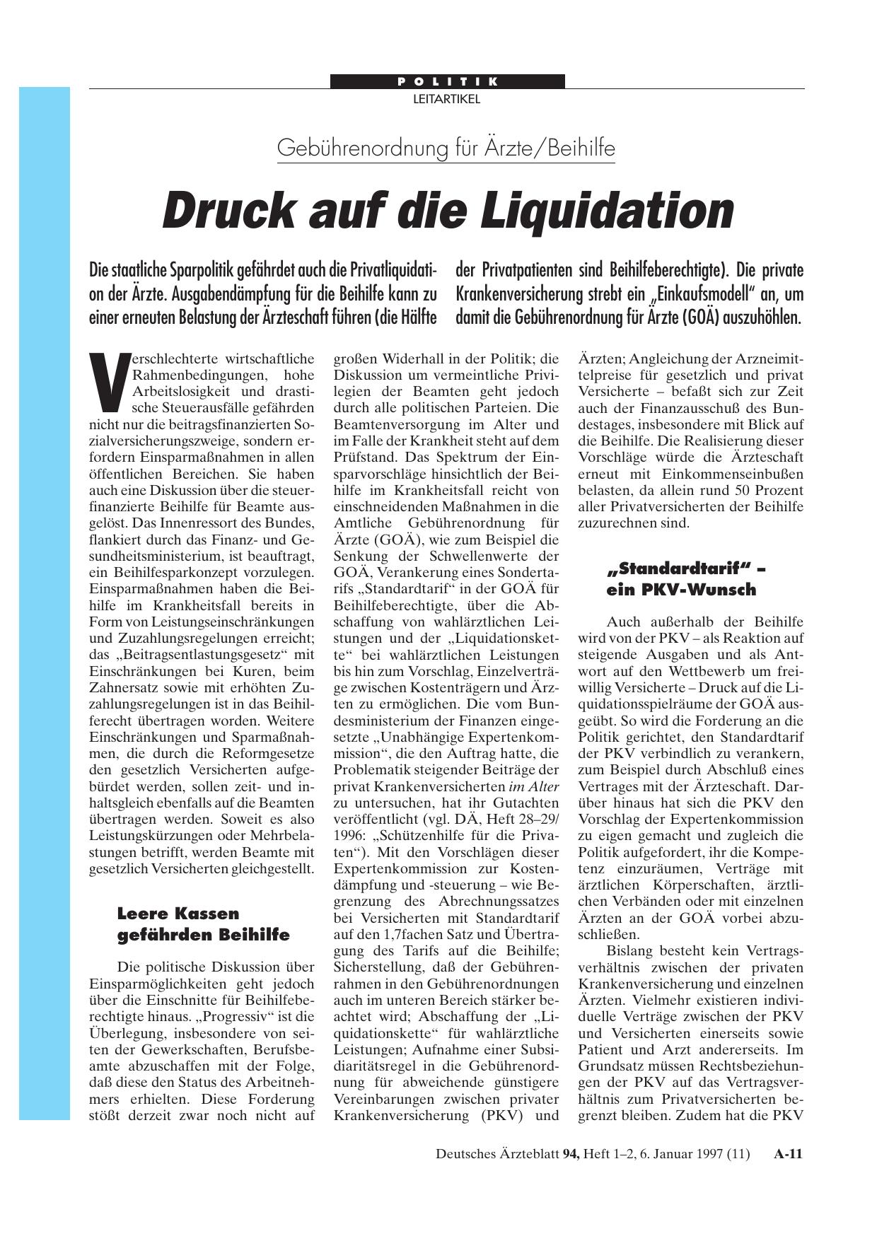 Vorschauseite 1: Gebührenordnung für Ärzte/Beihilfe: Druck auf die Liquidation