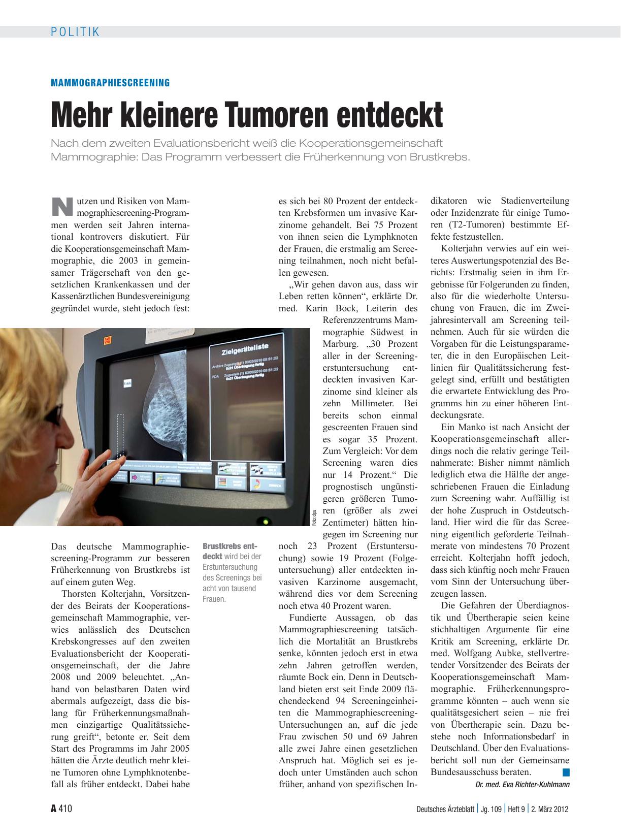 Vorschauseite 1: Mammographiescreening: Mehr kleinere Tumoren entdeckt