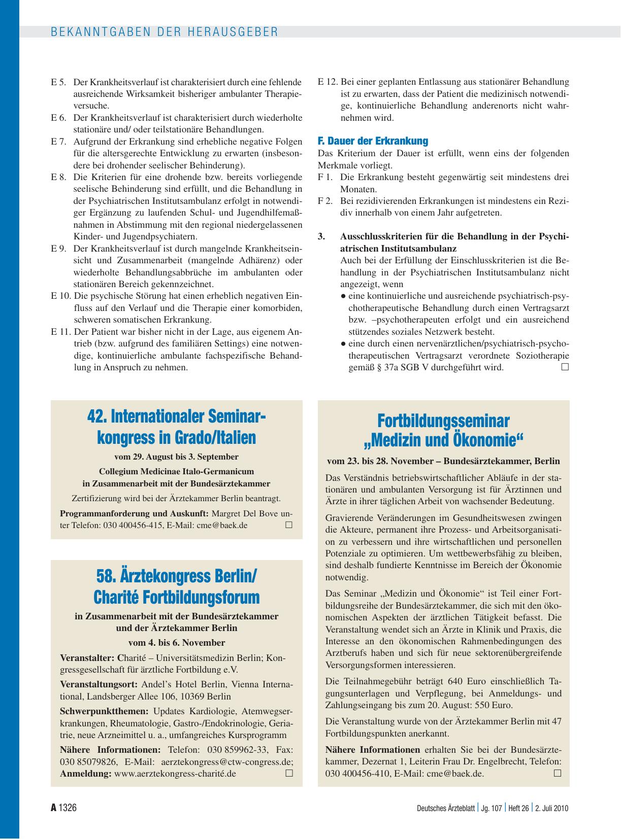 Vorschauseite 1: Fortbildungsseminar „Medizin und Ökonomie“