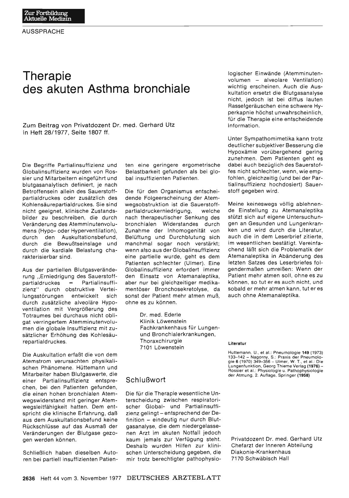 Vorschauseite 1: Therapie des akuten Asthma bronchiale: Stellungnahme