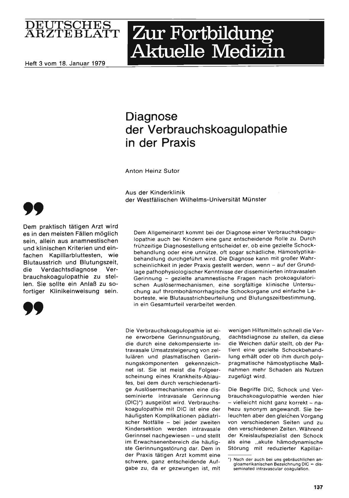 Vorschauseite 1: Diagnose der Verbrauchskoagulopathie in der Praxis
