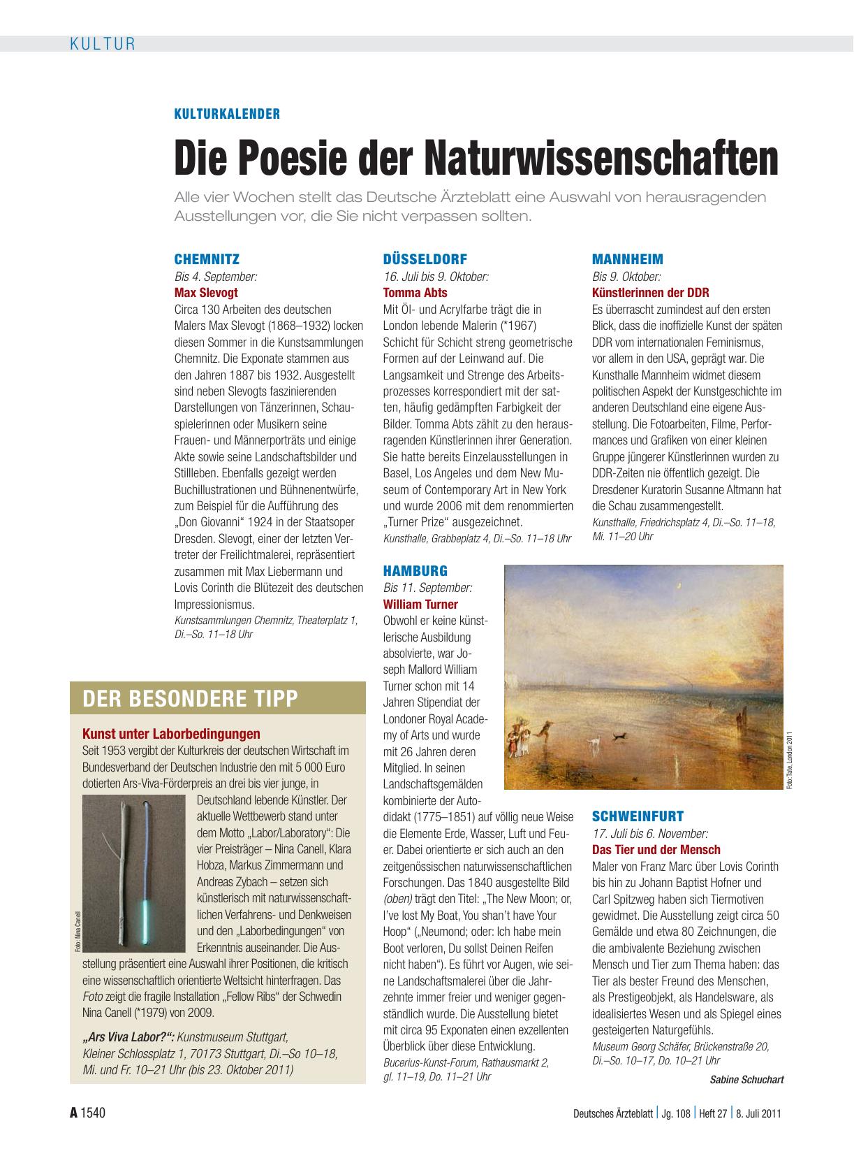 Vorschauseite 1: Kulturkalender: Die Poesie der Naturwissenschaften