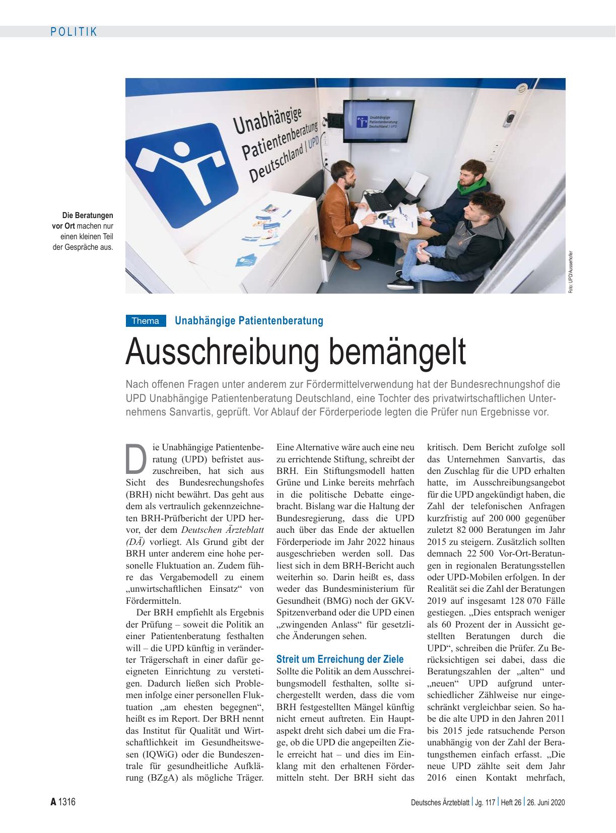 Vorschauseite 1: Unabhängige Patientenberatung: Ausschreibung bemängelt