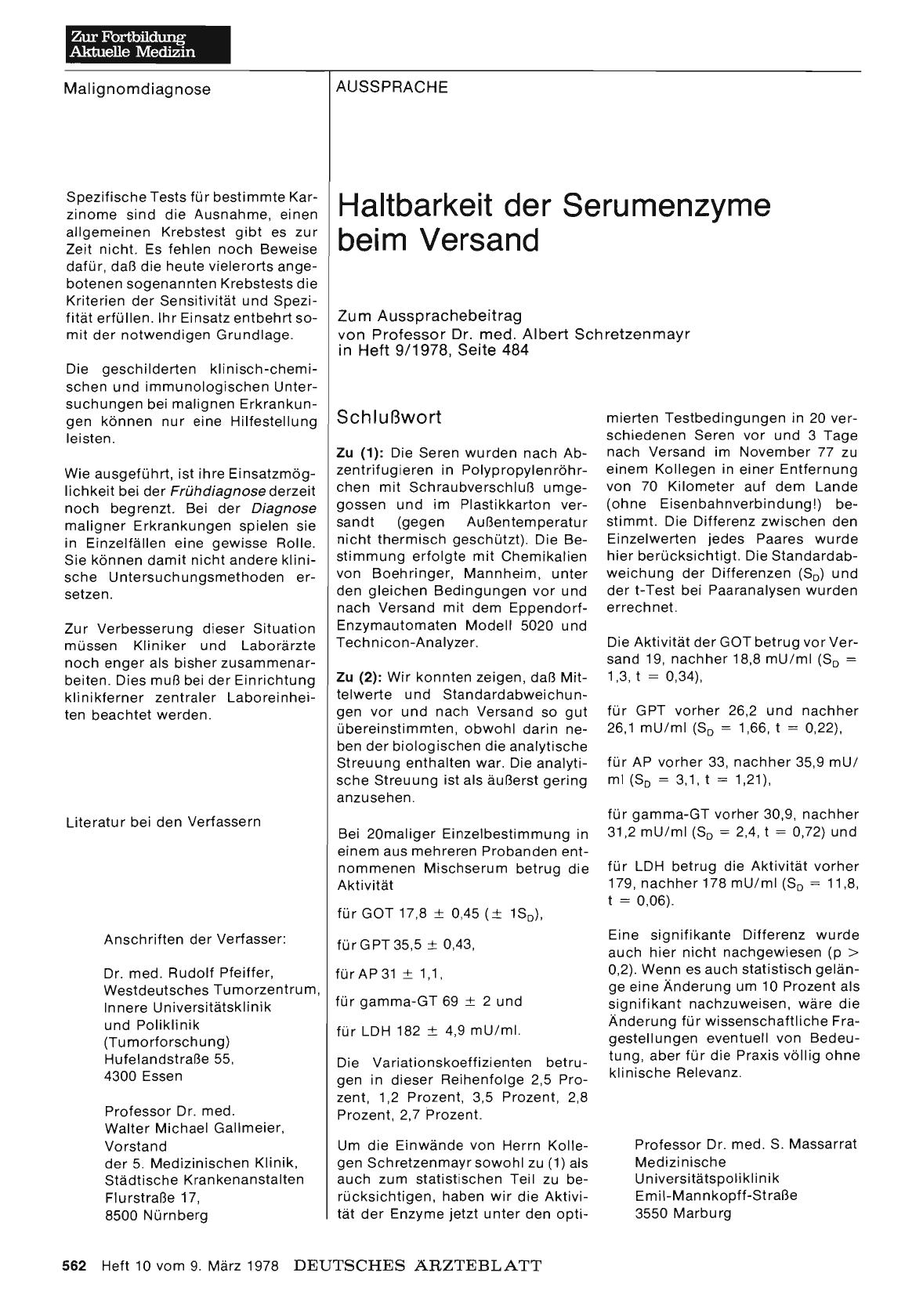 Vorschauseite 1: Haltbarkeit der Serumenzyme beim Versand