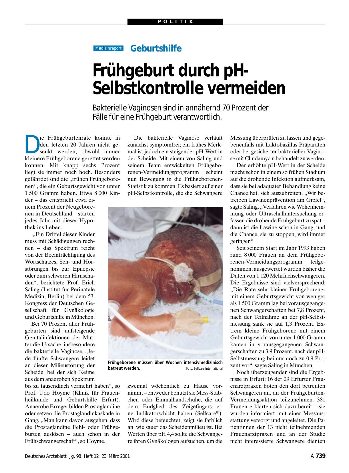 Vorschauseite 1: Geburtshilfe: Frühgeburt durch pH-Selbstkontrolle vermeiden