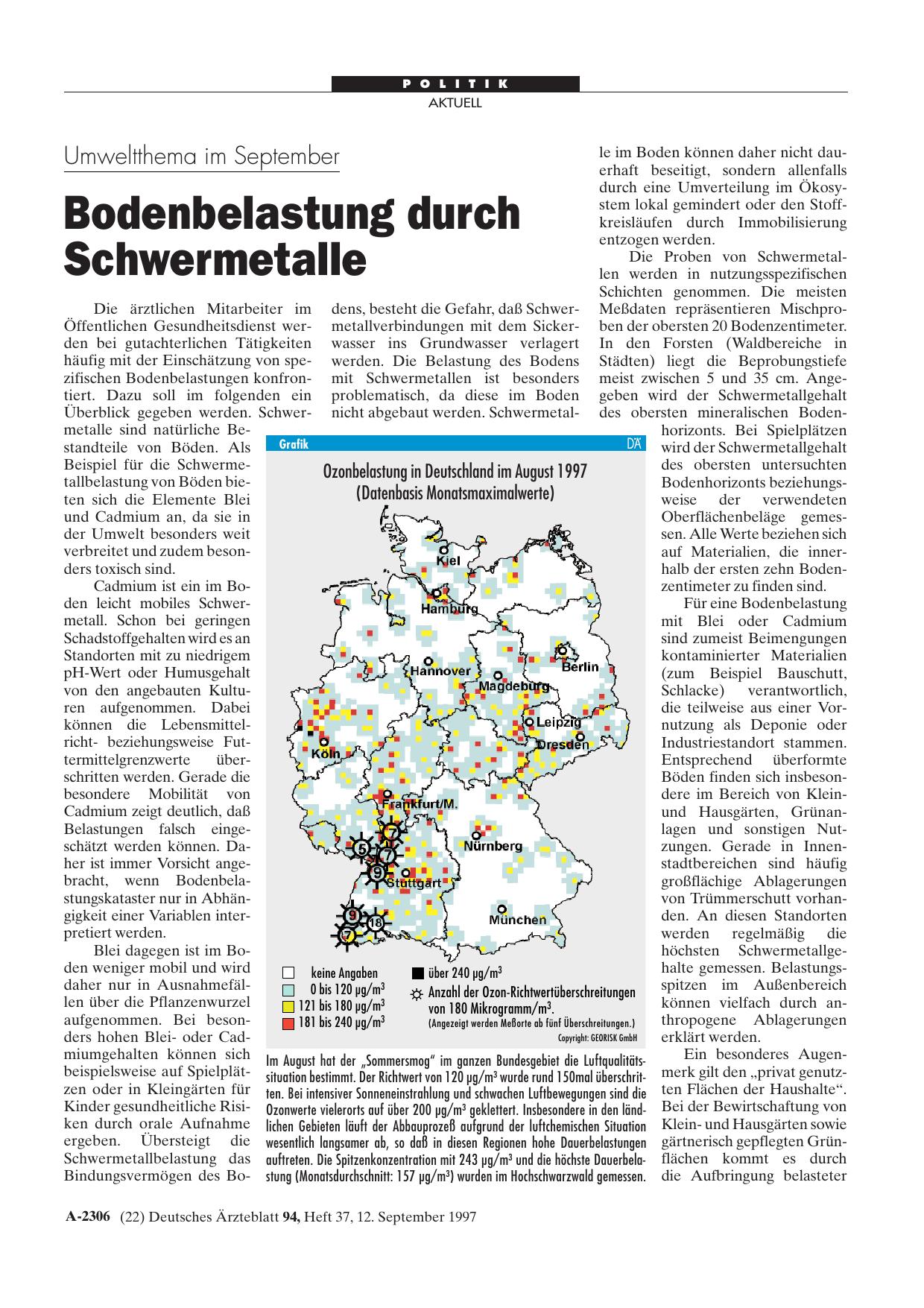 Vorschauseite 1: Umweltthema im September: Bodenbelastung durch Schwermetalle