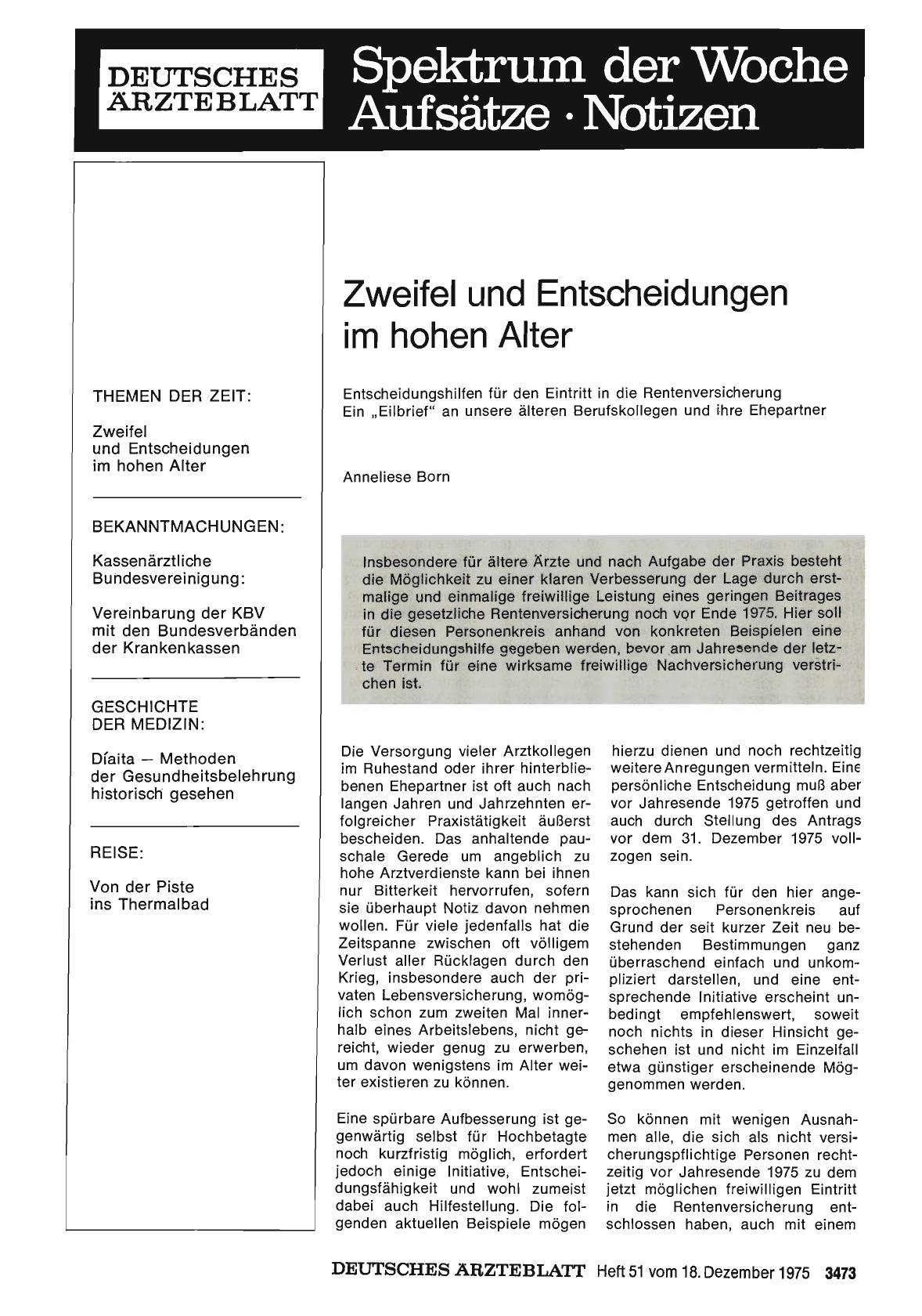 Vorschauseite 1: Zweifel und Entscheidungen im hohen Alter: Entscheidungshilfen für den Eintritt in die Rentenversicherung - Ein „Eilbrief“ an unsere älteren Berufskollegen und ihre Ehepartner