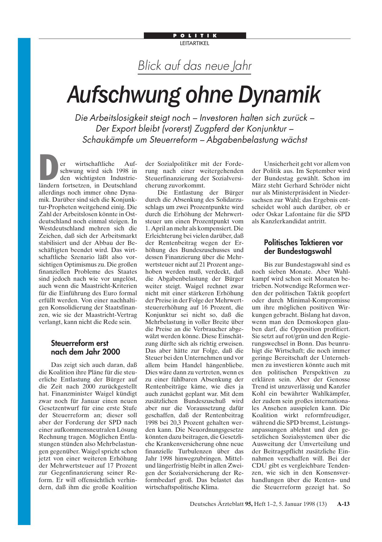 Vorschauseite 1: Blick auf das neue Jahr: Aufschwung ohne Dynamik