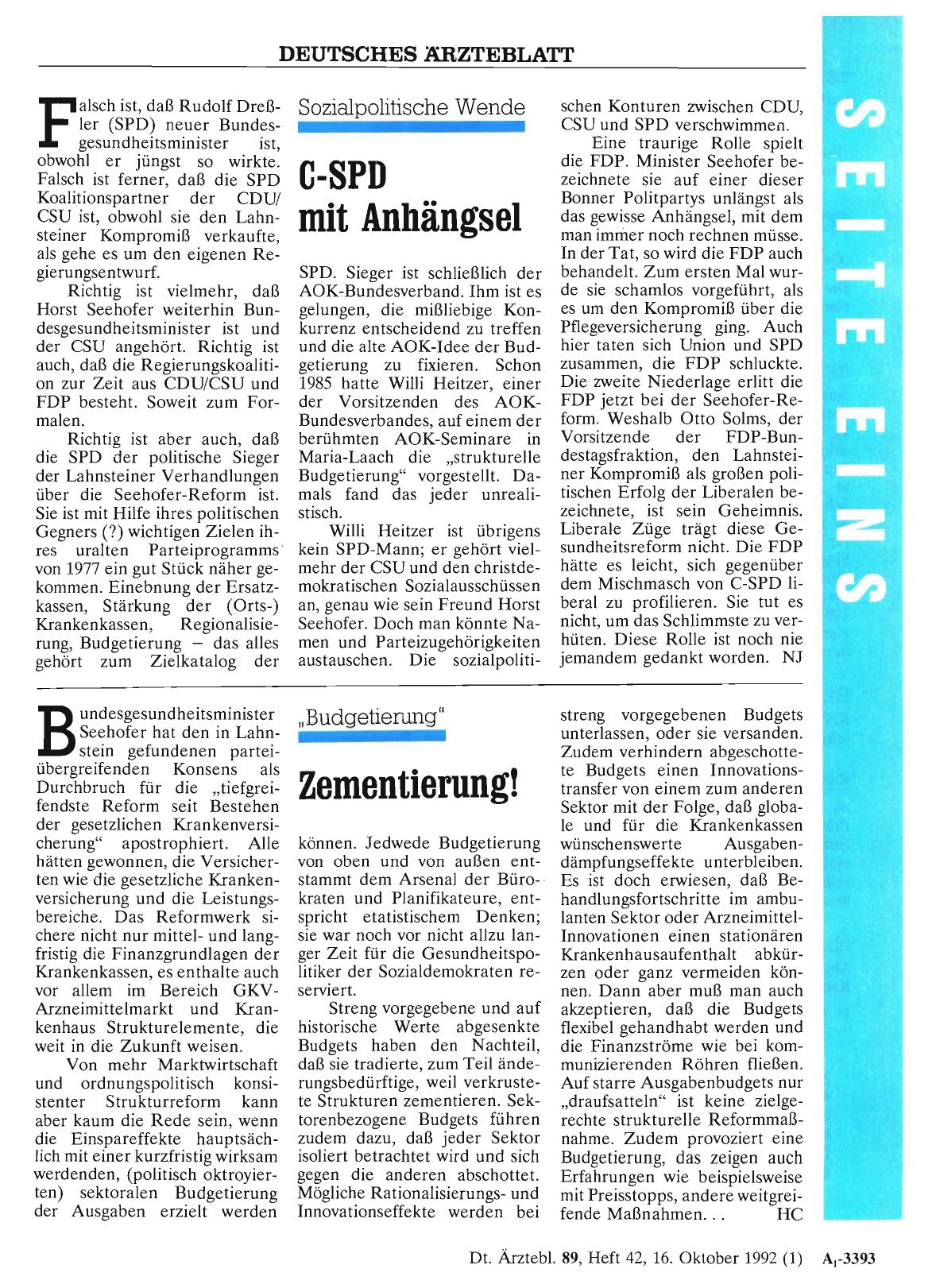 Vorschauseite 1: Sozialpolitische Wende: C-SPD mit Anhängsel