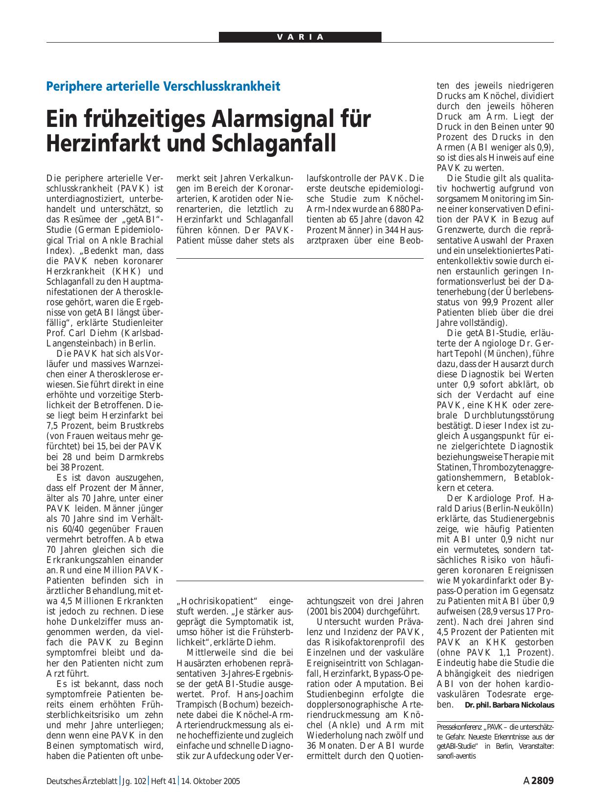 Vorschauseite 1: Periphere arterielle Verschlusskrankheit: Ein frühzeitiges Alarmsignal für Herzinfarkt und Schlaganfall