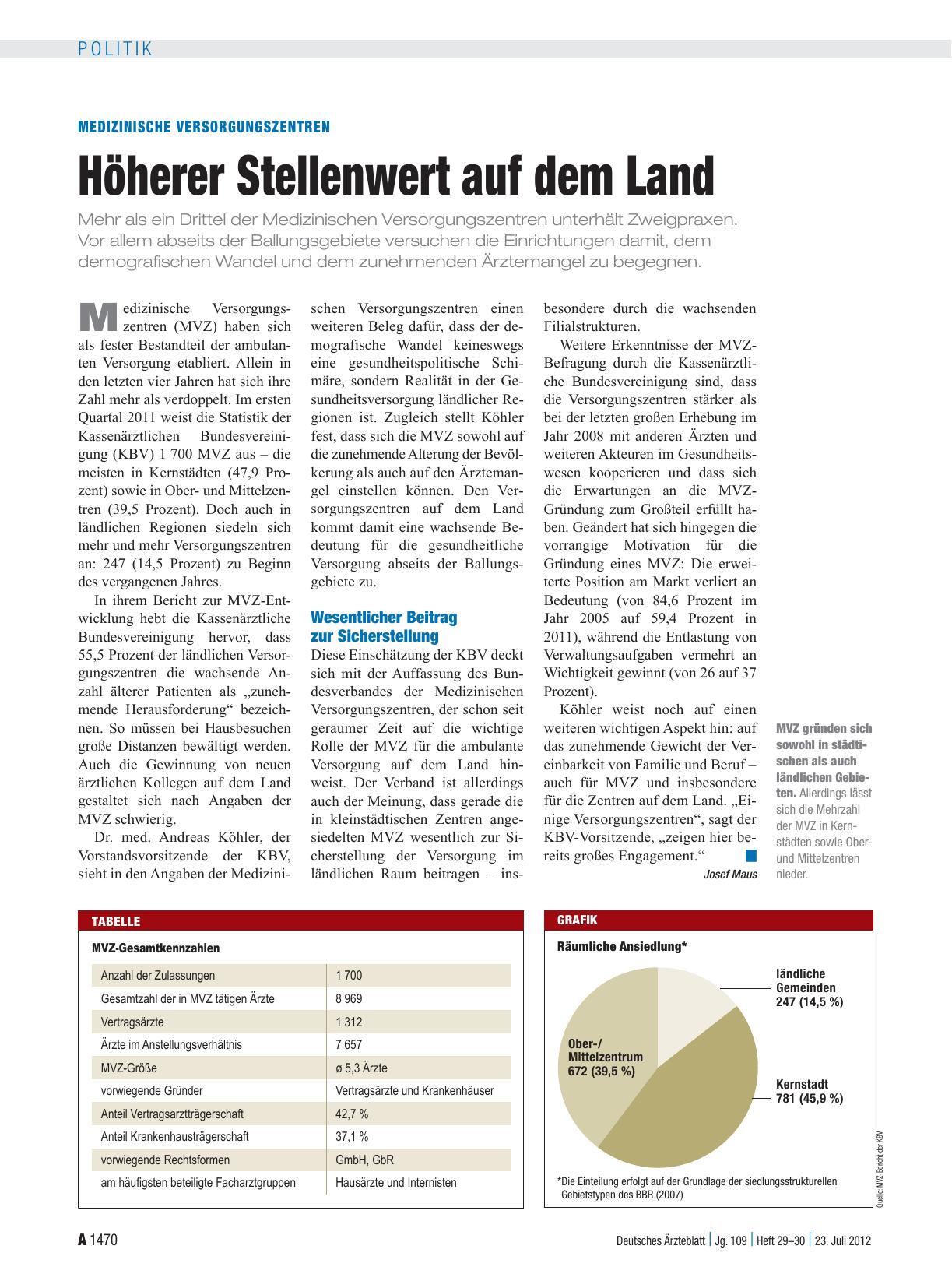 Vorschauseite 1: Medizinische Versorgungszentren: Höherer Stellenwert auf dem Land