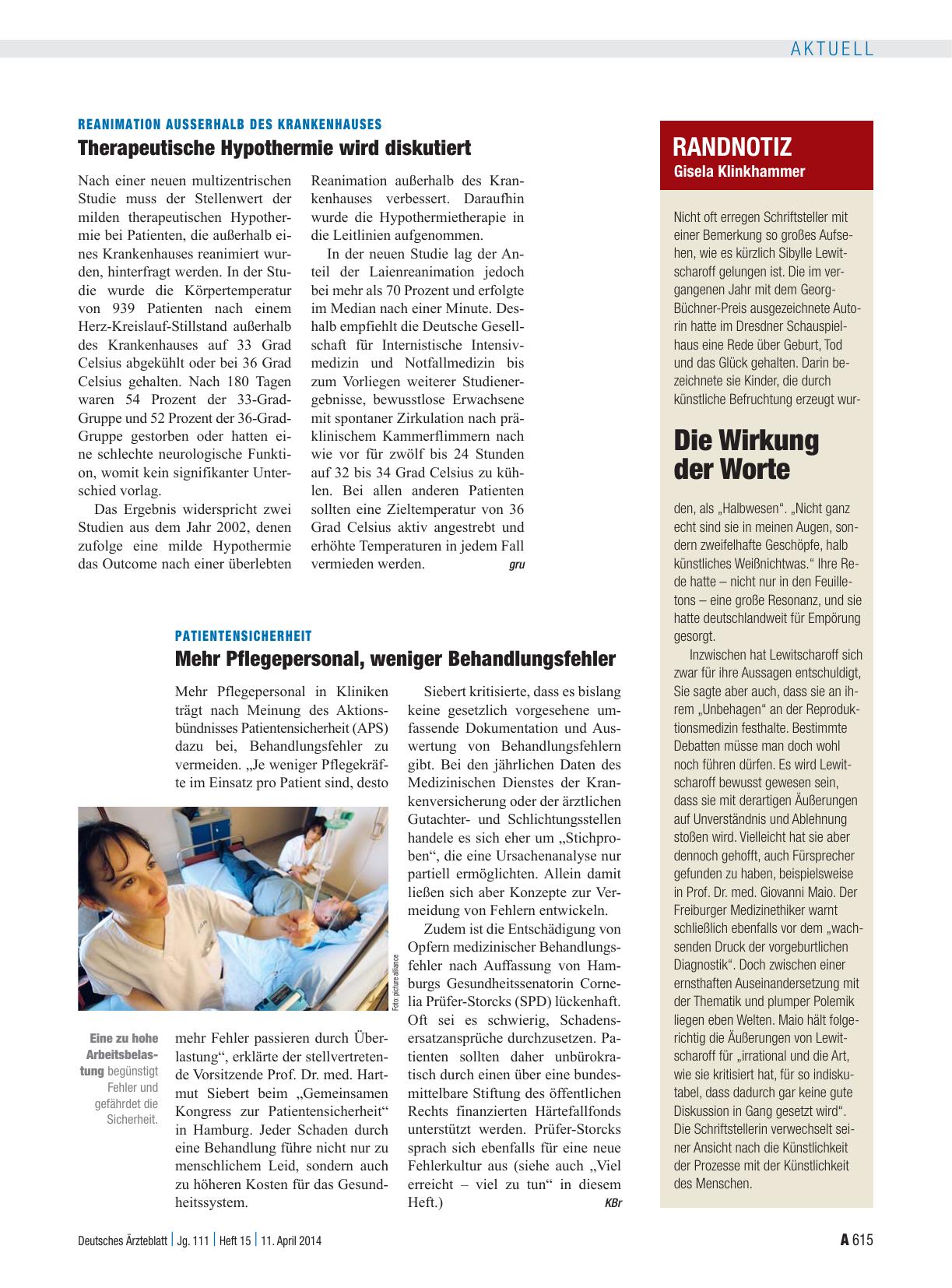 Vorschauseite 1: Reanimation ausserhalb des Krankenhauses: Therapeutische Hypothermie wird diskutiert