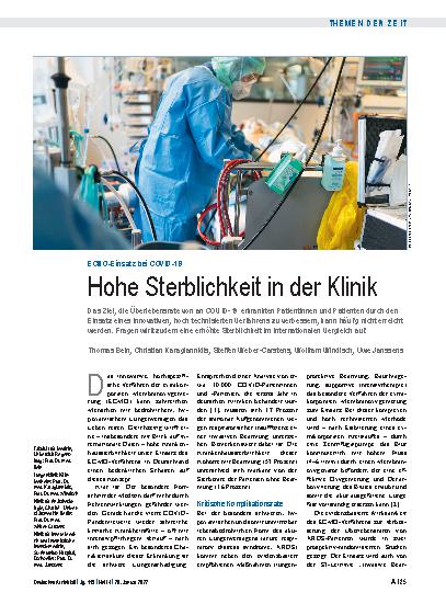 Vorschauseite 1: ECMO-Einsatz bei COVID-19: Hohe Sterblichkeit in der Klinik