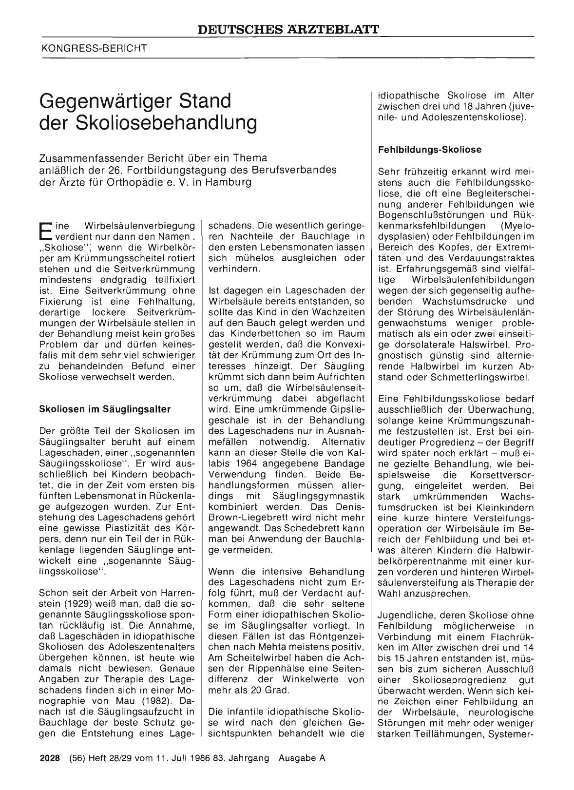 Vorschauseite 1: Gegenwärtiger Stand der Skoliosebehandlung