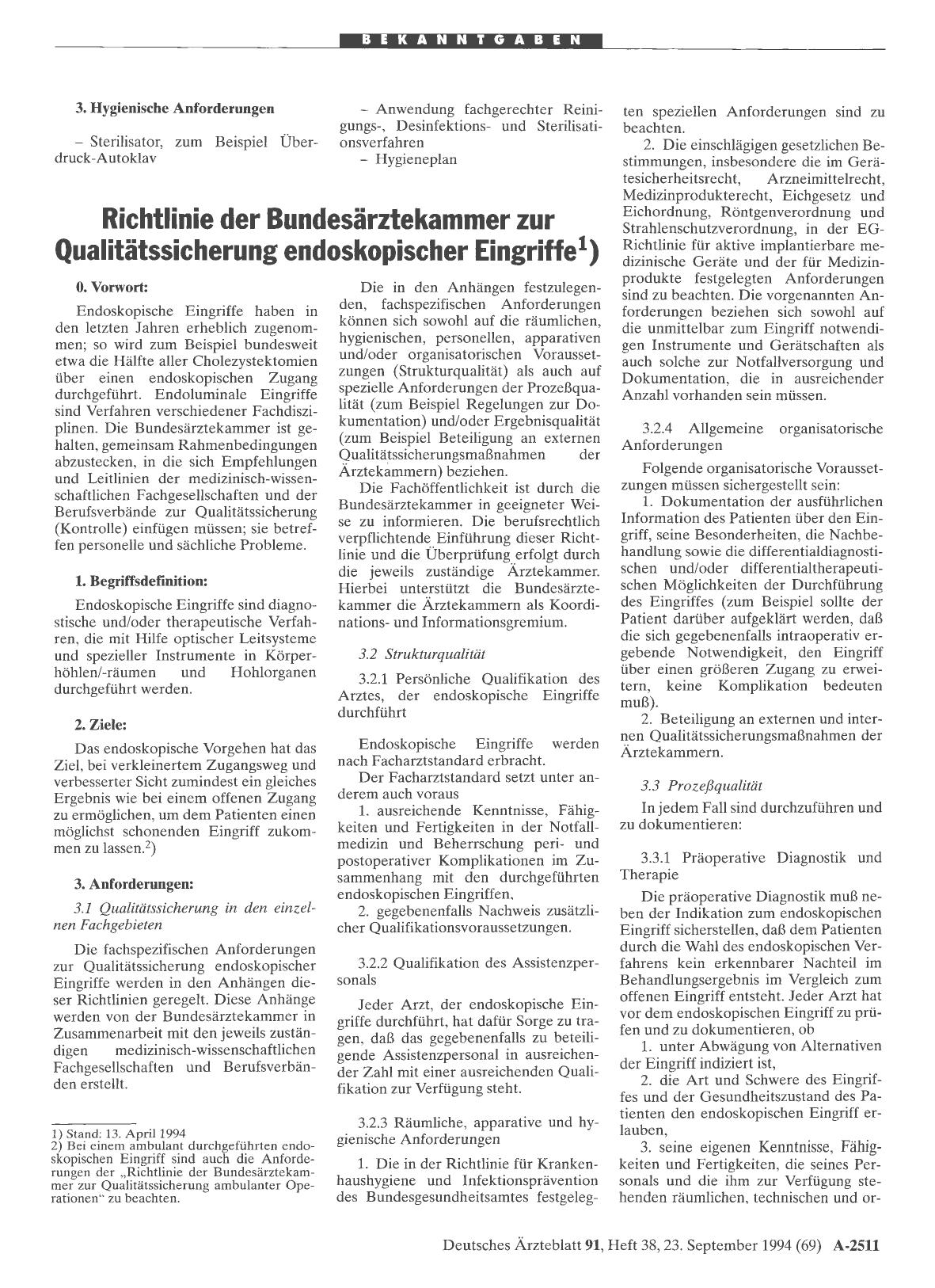 Vorschauseite 1: Richtlinie der Bundesärztekammer zur Qualitätssicherung endoskopischer Eingriffe