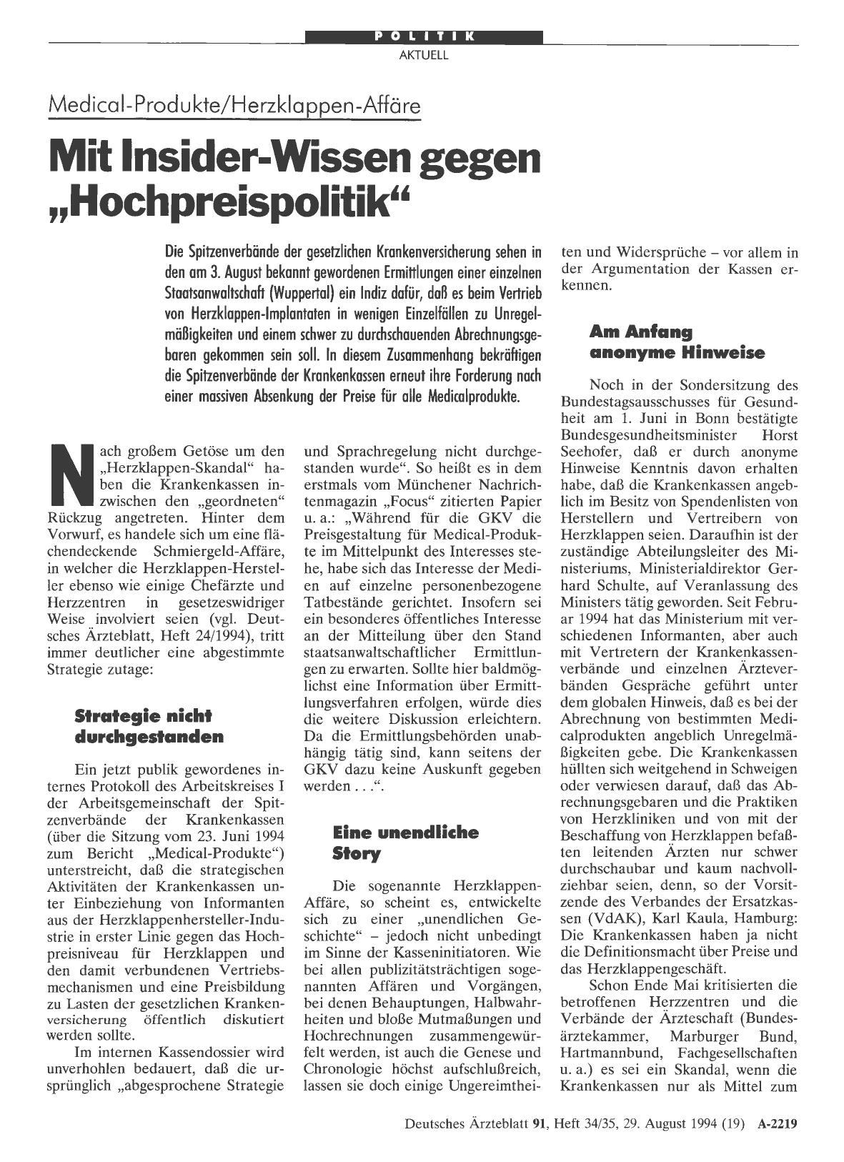 Vorschauseite 1: Medical-Produkte/Herzklappen-Affäre: Mit Insider-Wissen gegen „Hochpreispolitik“