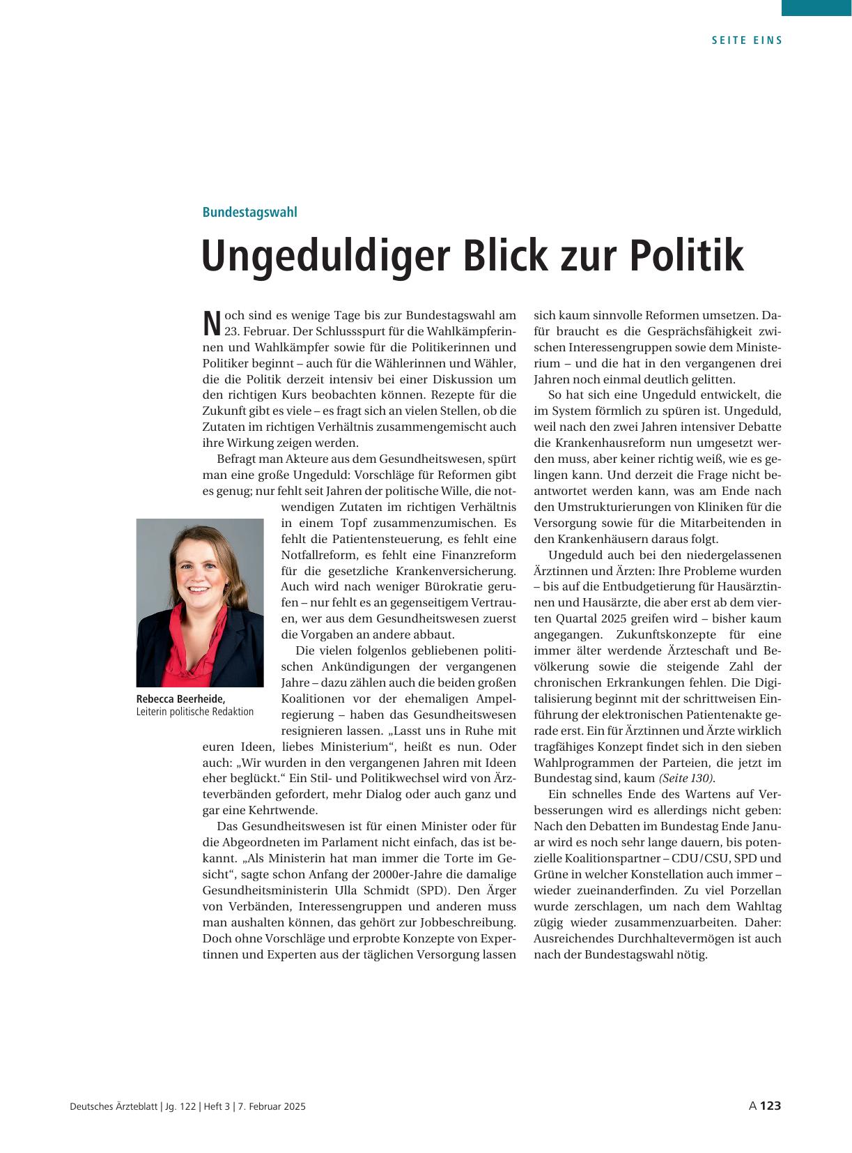 Vorschauseite 1: Bundestagswahl: Ungeduldiger Blick auf die Politik