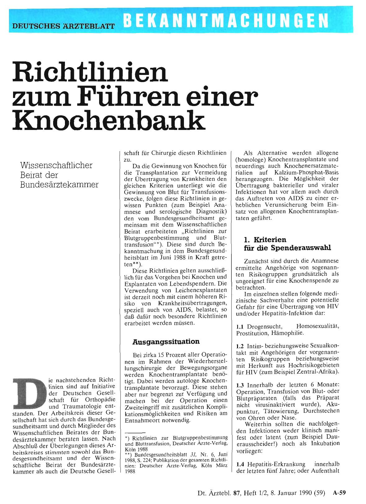 Vorschauseite 1: Richtlinien zum Führen einer Knochenbank
