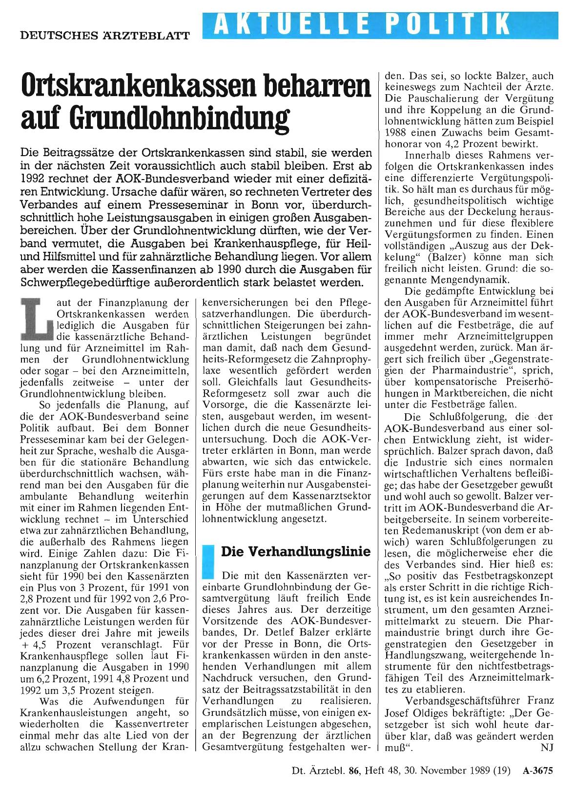 Vorschauseite 1: Ortskrankenkassen beharren auf Grundlohnbindung