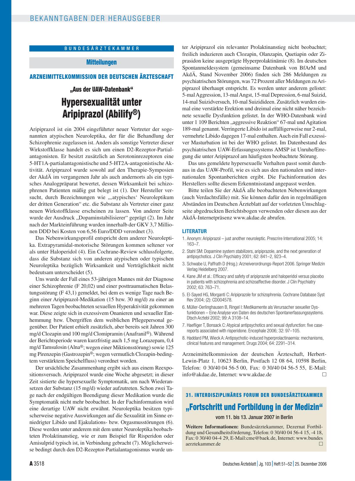 Vorschauseite 1: 31. Interdisziplinäres Forum der Bundesärztekammer: „Fortschritt und Fortbildung in der Medizin“ vom 11. bis 13. Januar 2007 in Berlin