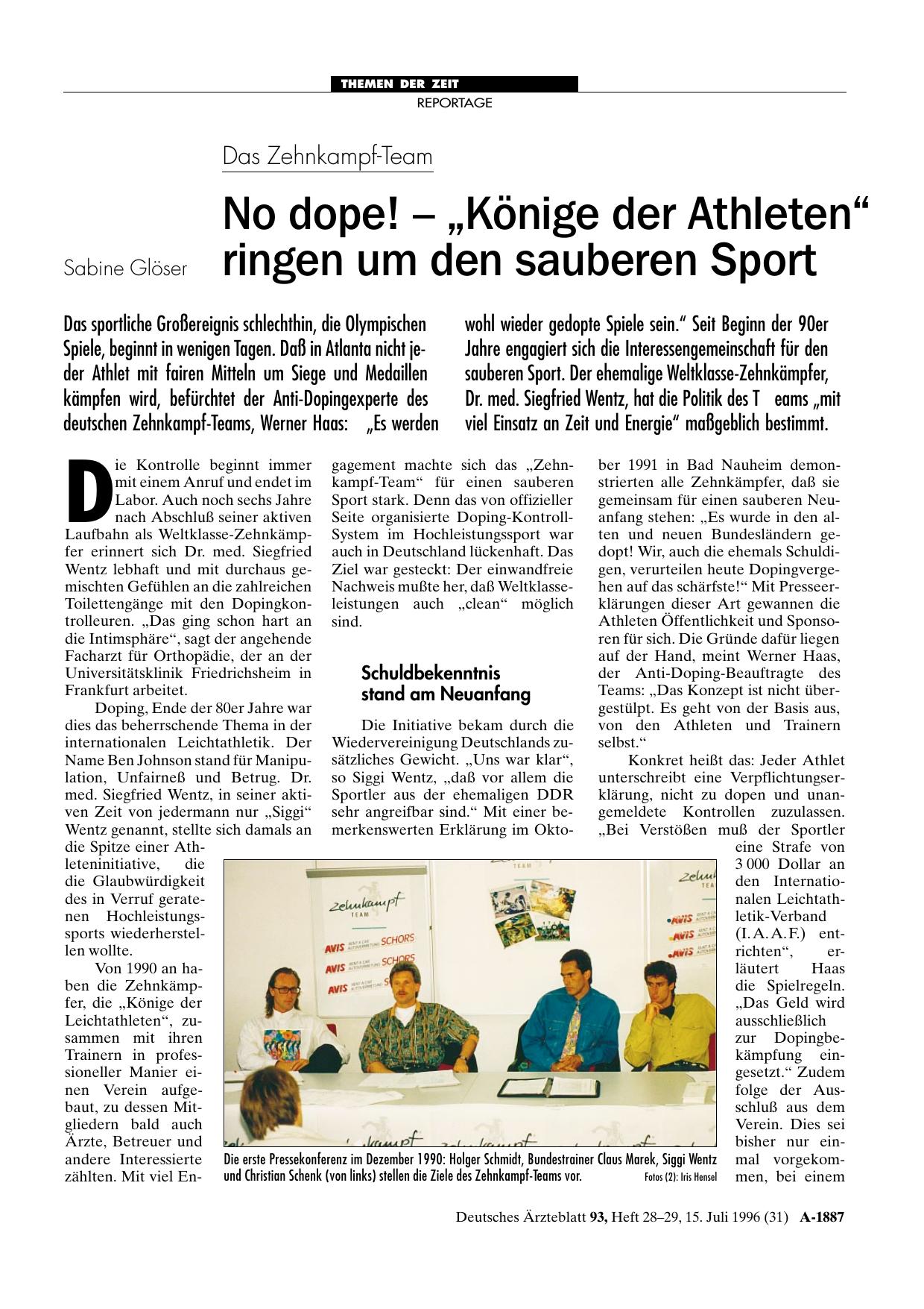 Vorschauseite 1: Das Zehnkampf-Team: No dope! – „Könige der Athleten“ ringen um den sauberen Sport