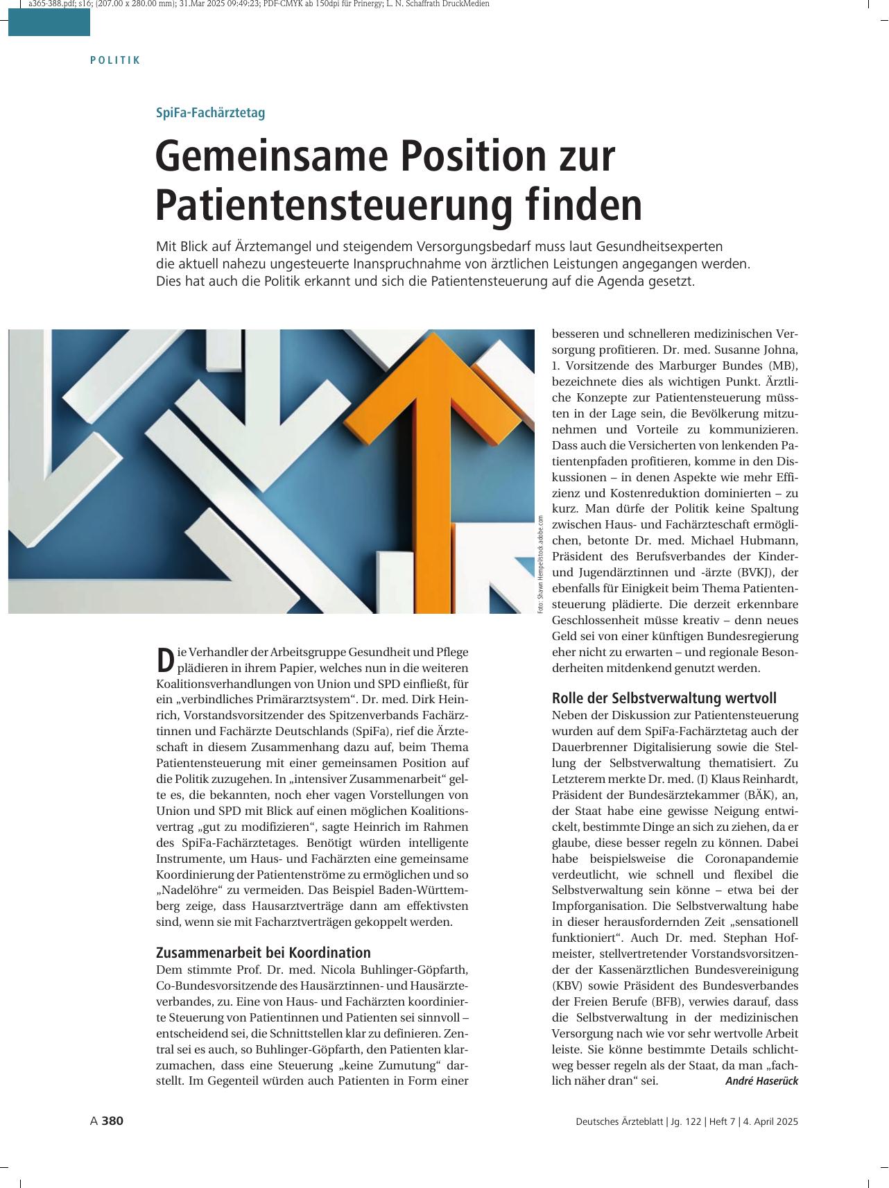 Vorschauseite 1: SpiFa-Fachärztetag: Gemeinsame Position zur Patientensteuerung finden