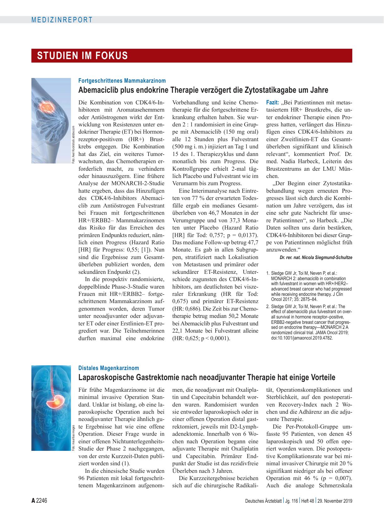 Vorschauseite 1: Fortgeschrittenes Mammakarzinom: Abemaciclib plus endokrine Therapie verzögert die Zytostatikagabe um Jahre